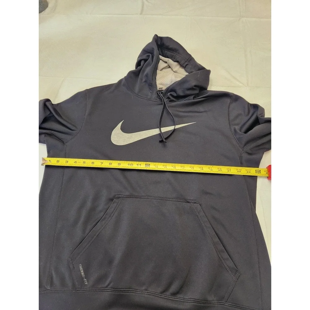 Nike Therma-Fit Hoodie Mens Large Black Pullover Fleece Swoosh‎ Logo Athletic